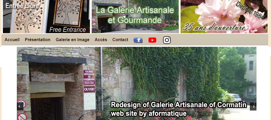 Redesign of Galerie Artisanale of Cormatin web site by aformatique