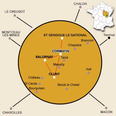Covered area : Cormatin, Cluny, Salornay and surrounding area